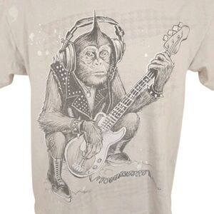 Punk Rock Monkey T Shirt Mens Size Small Gray Bass Player Cygnus Ape